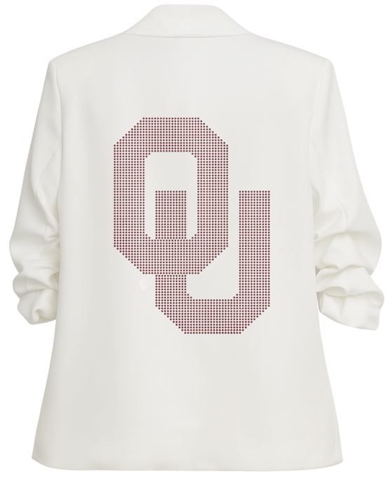 White jacket with a red &