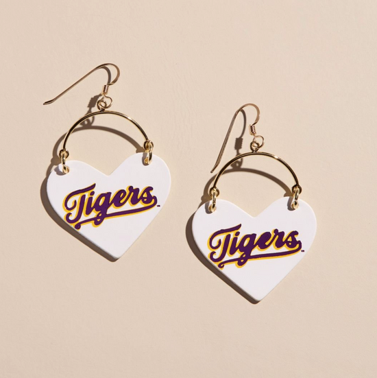 White LSU Tigers Lover Leather Earrings