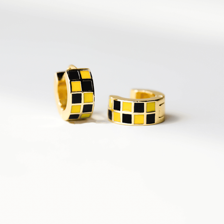 MU Black & Yellow Checkered Enamel Huggies - Spirit & Company