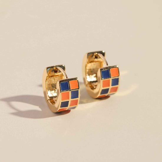 Blue & Orange Checkered Enamel Huggies