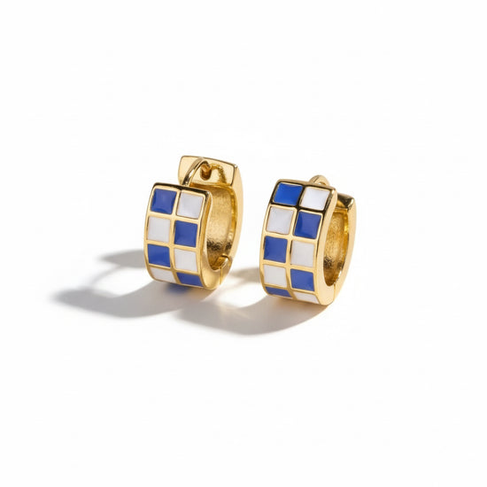 Blue & White Checkered Enamel Huggies