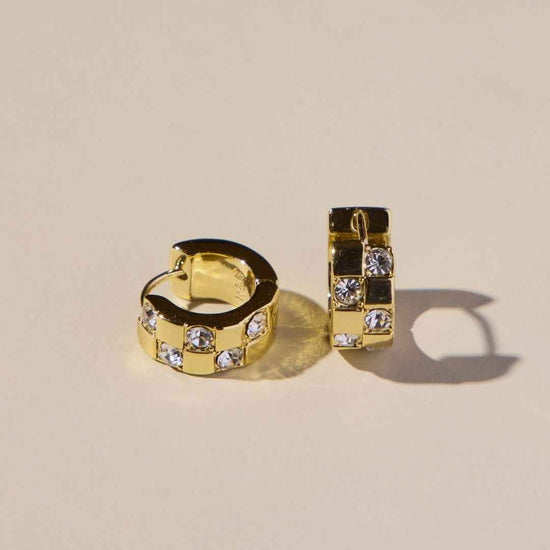 Gold Pavé Checkered Huggies