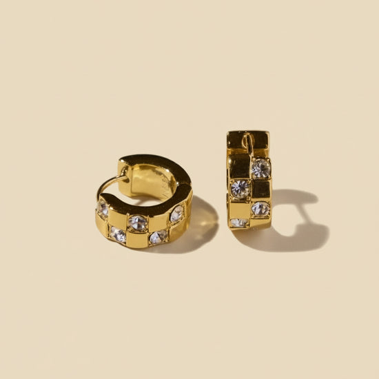 Gold Pavé Checkered Huggies