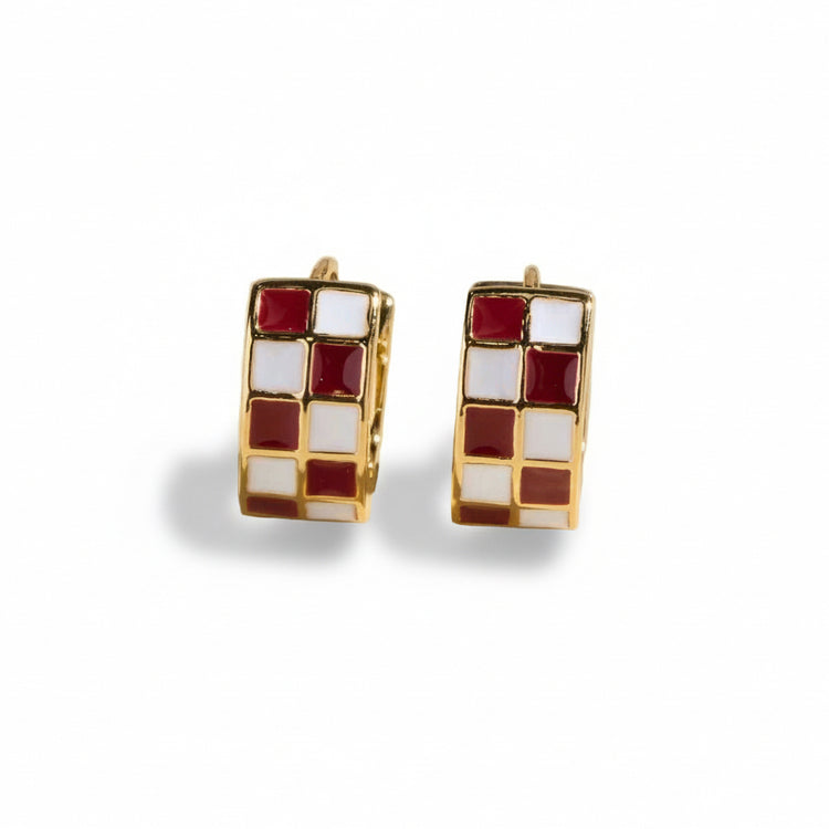 Maroon & White Checkered Enamel Huggies