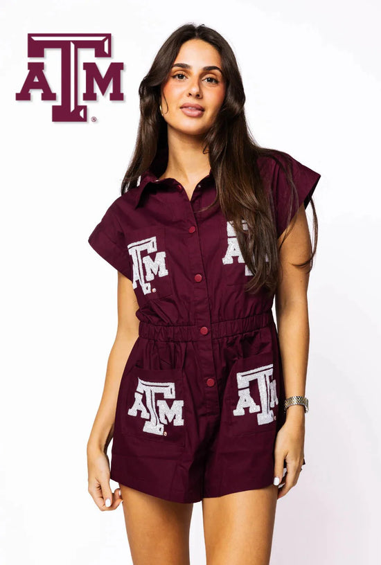 Queen of Sparkles Licensed Texas A&M Mascot Pocket Romper