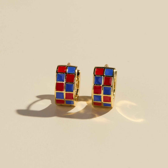 Red & Blue Checkered Enamel Huggies