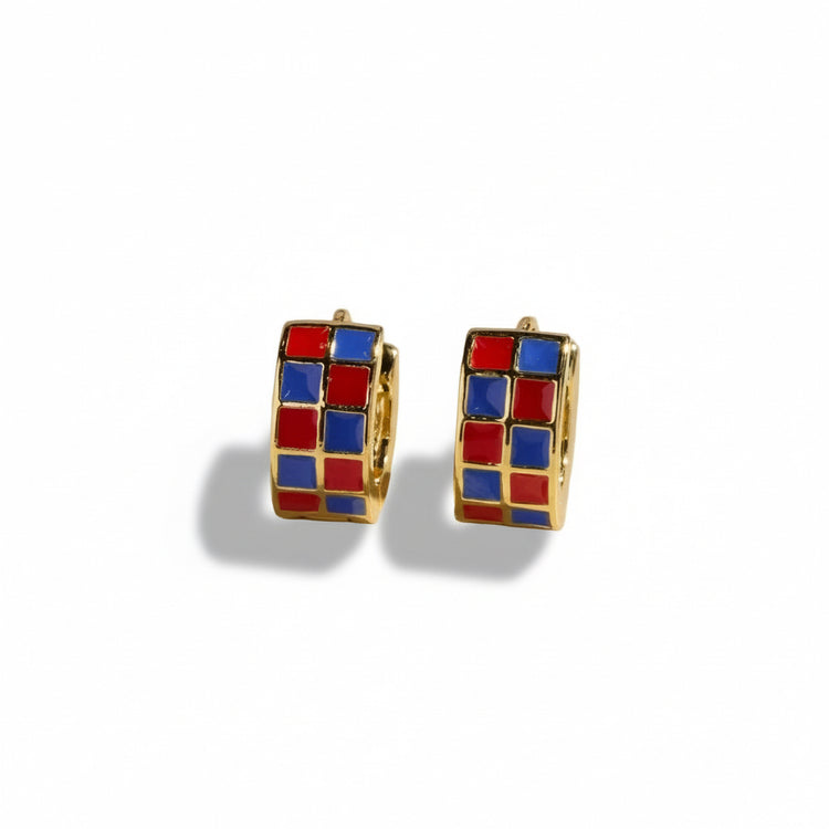 Red & Blue Checkered Enamel Huggies