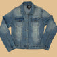 Purple Tiger Face Medium Wash Blue Denim Jacket