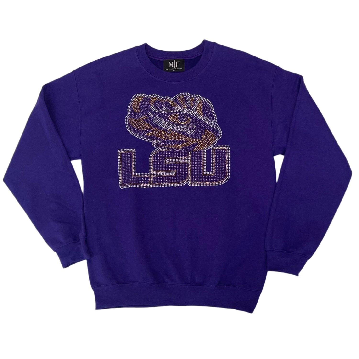 Purple sweatshirt with LSU logo on a white background