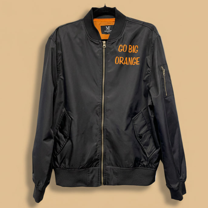 Black bomber jacket with &