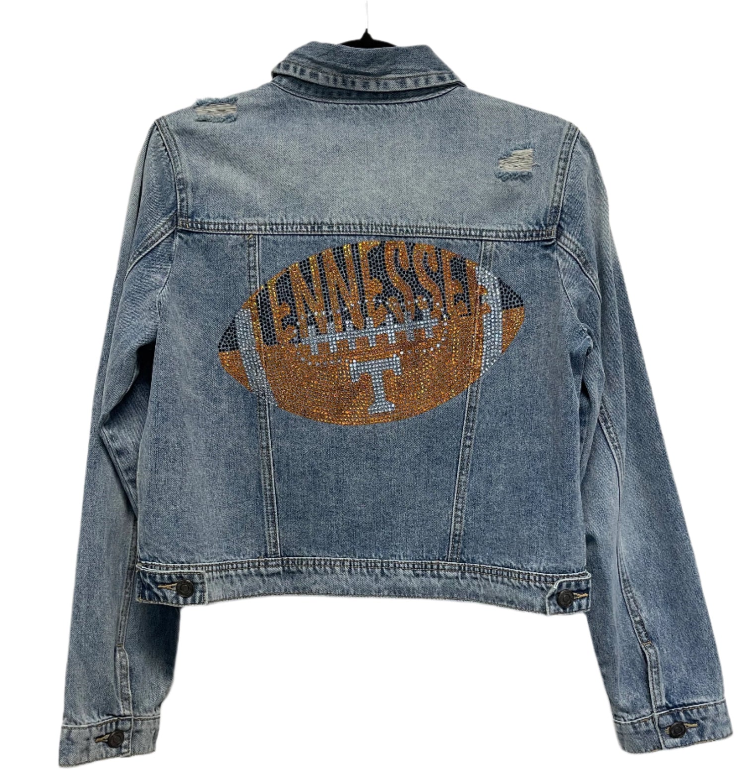 Denim jacket with Tennessee logo on a white background