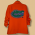 Orange shirt with a gator logo on the back against a white background