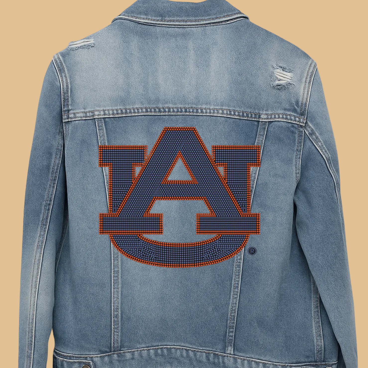 Blue denim jacket with Auburn logo on a white background