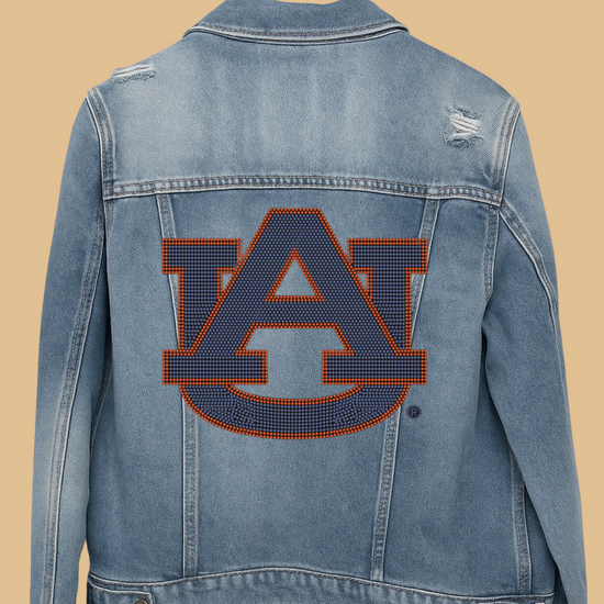 Blue denim jacket with Auburn logo on a white background