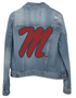Denim jacket with a large red letter &