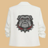 White sweatshirt with a bulldog graphic and &