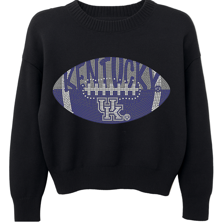 Black sweater with a football design featuring &