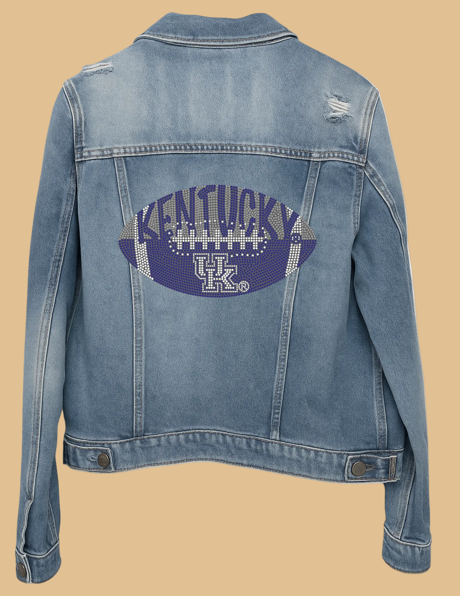 Blue denim jacket with football design and &