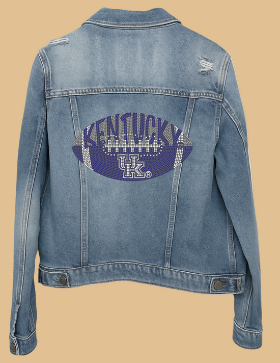 Blue denim jacket with football design and &