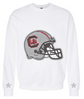 White sweatshirt with a football helmet graphic and star details on a white background