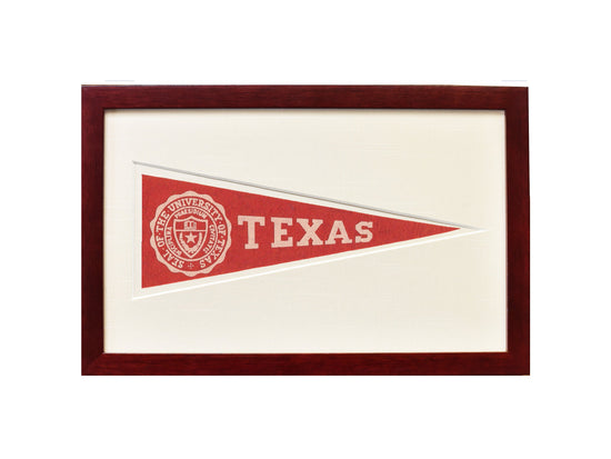 Framed red and white pennant with &