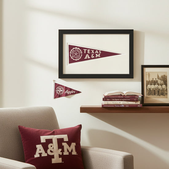 Framed Texas A&M pennant on a white background
