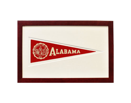 Framed Vintage University of Alabama Hormel Pennant with logo on a white background