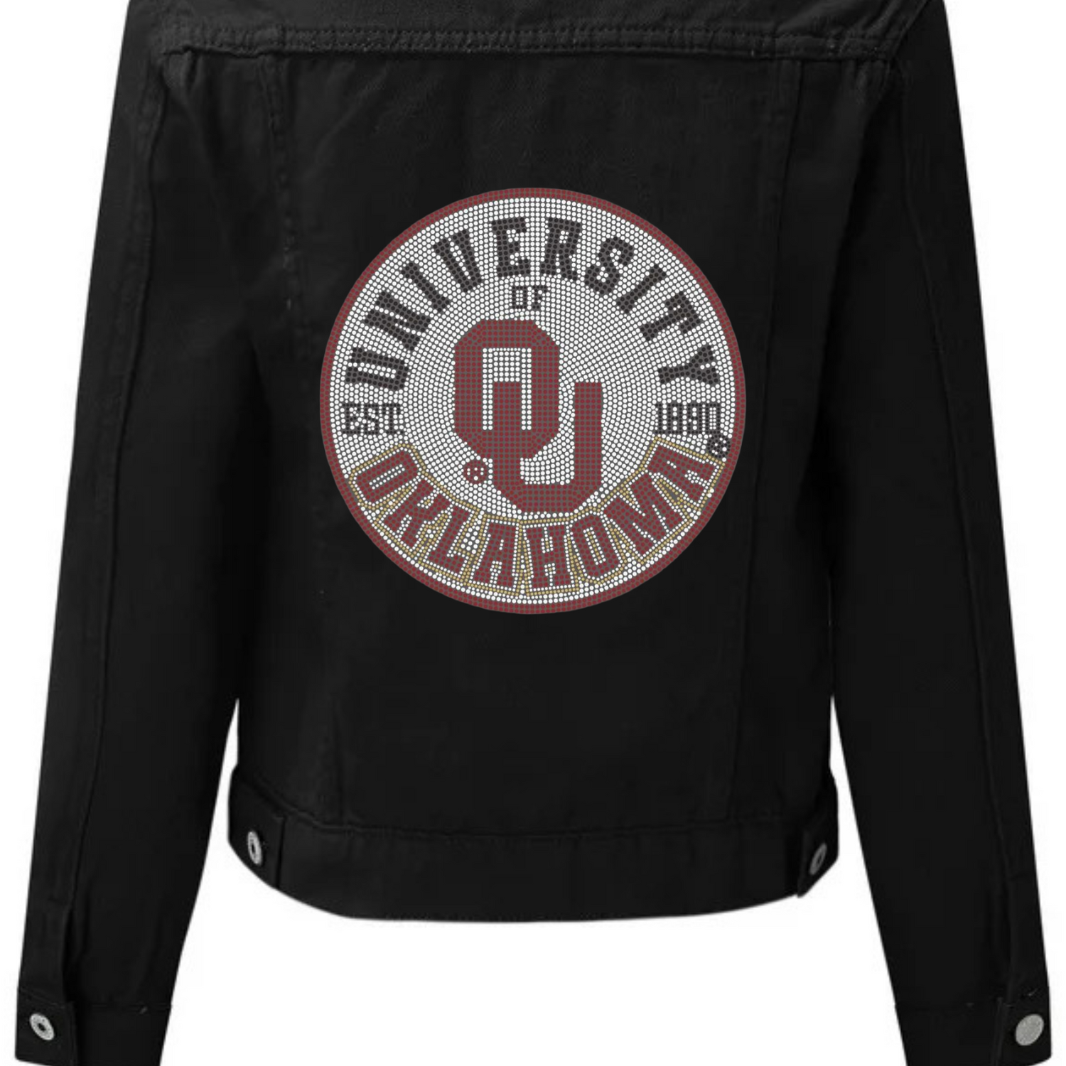Black jacket with University of Oklahoma logo on a white background