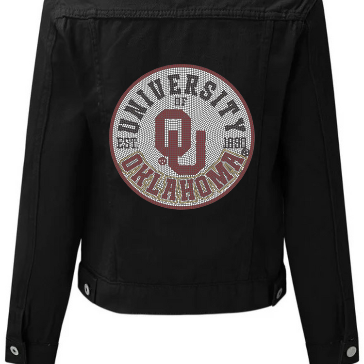 Black jacket with University of Oklahoma logo on a white background