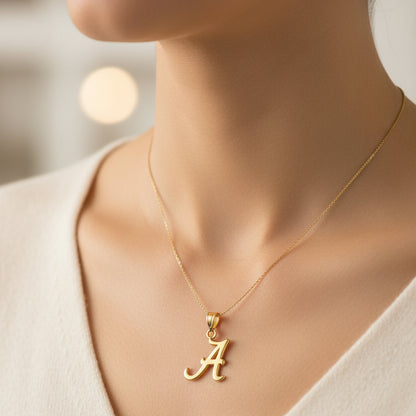 14k Yellow Gold U. of Alabama Sm Script Initial A Necklace