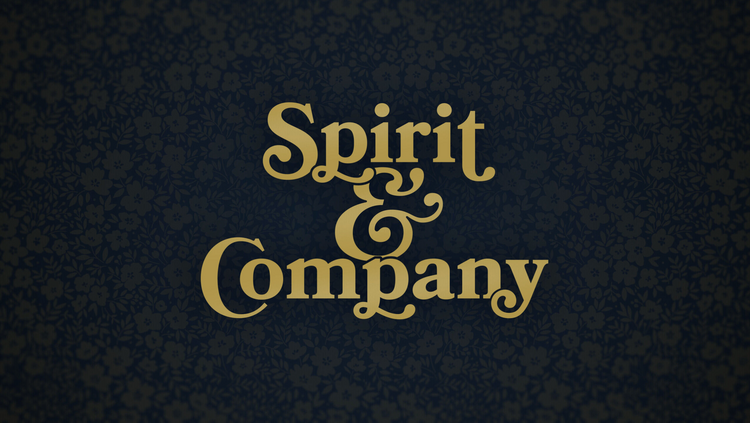 Gold 'Spirit & Company' text on a dark textured background
