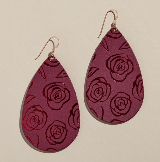Burgundy Rosette Teardrop Earrings