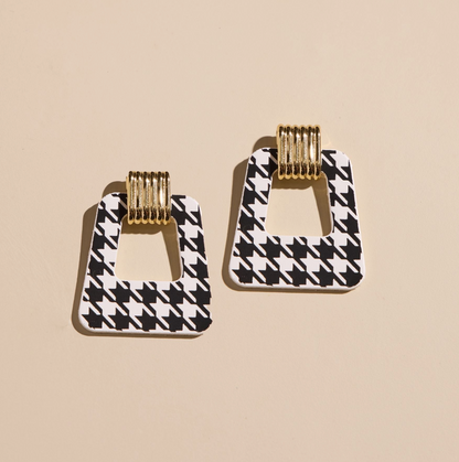 White Houndstooth Avery Earrings