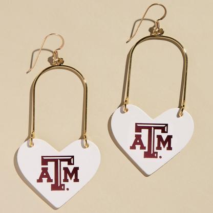 White Texas A&M University Heartthrob Earrings
