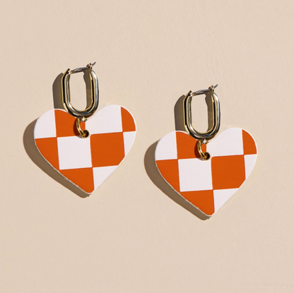 Orange & White Checkmate Quinn Earrings