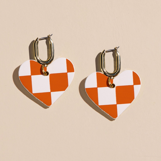 Orange & White Checkmate Quinn Earrings