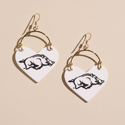 White & Black University of Arkansas Razorback Lover Earrings