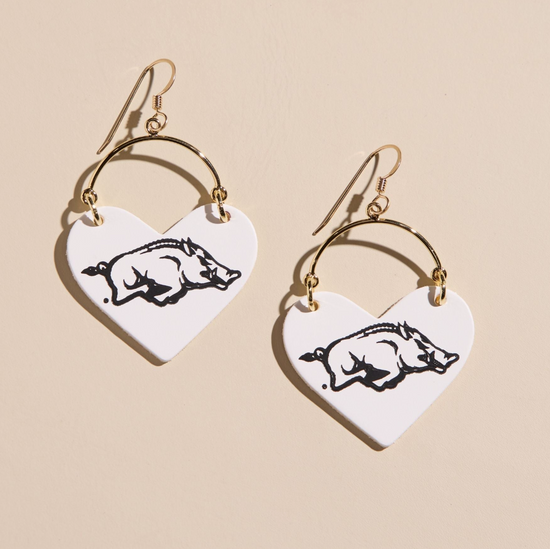 White & Black University of Arkansas Razorback Lover Earrings