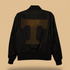 Black bomber jacket with a large &