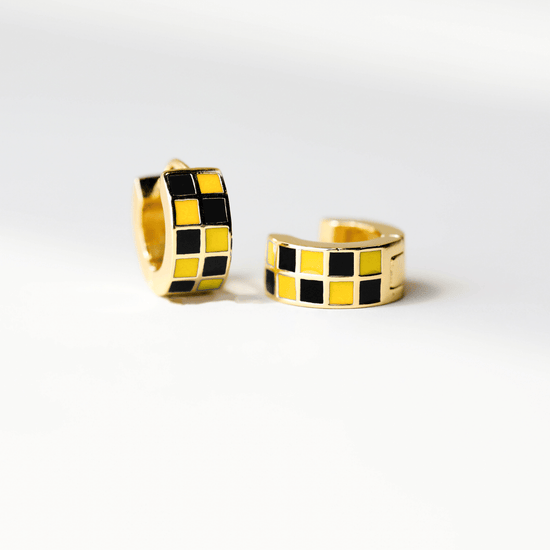 MU Black & Yellow Checkered Enamel Huggies - Spirit & Company