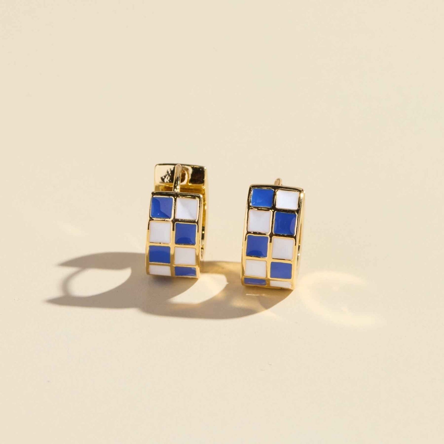 Blue & White Checkered Enamel Huggies