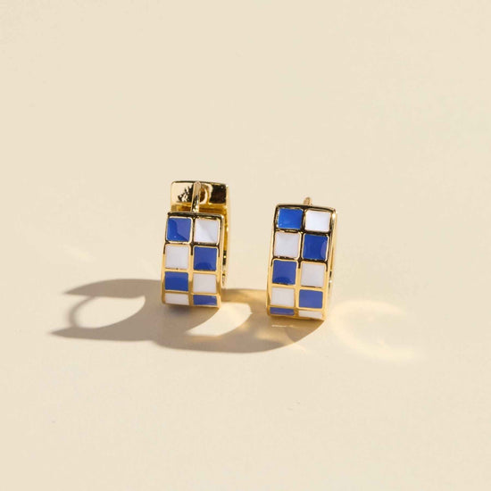 Blue & White Checkered Enamel Huggies