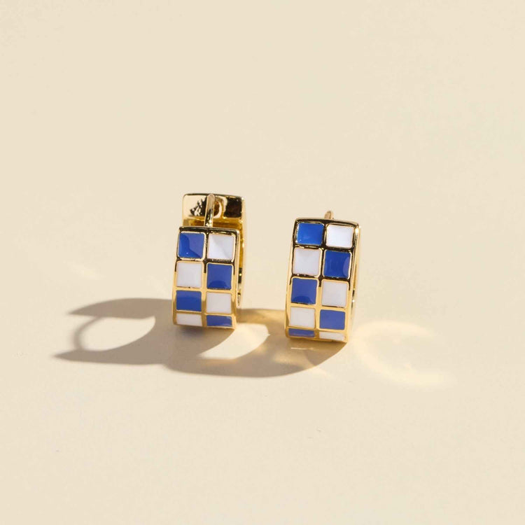 Blue & White Checkered Enamel Huggies