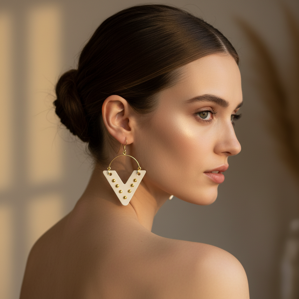 Pair of earrings with gold accents on a beige background