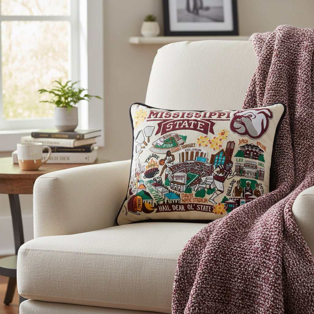 Mississippi State University Collegiate Embroidered Pillow by CatStudio