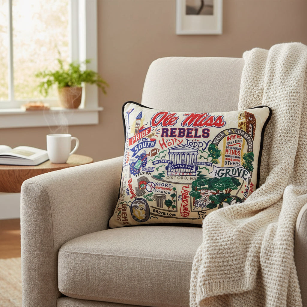 Mississippi, University of (Ole Miss.) Collegiate Hand-Embroidered Pillow