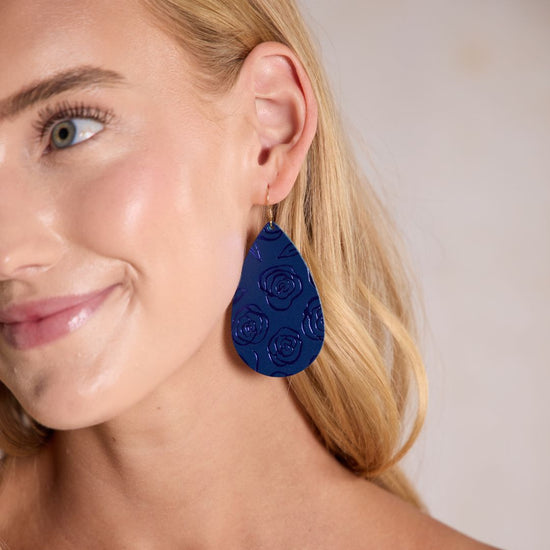 Navy Rosette Teardrop Earrings