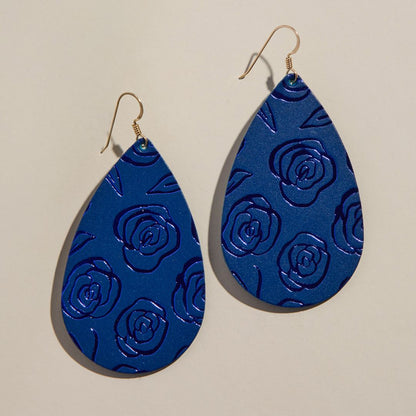 Navy Rosette Teardrop Earrings