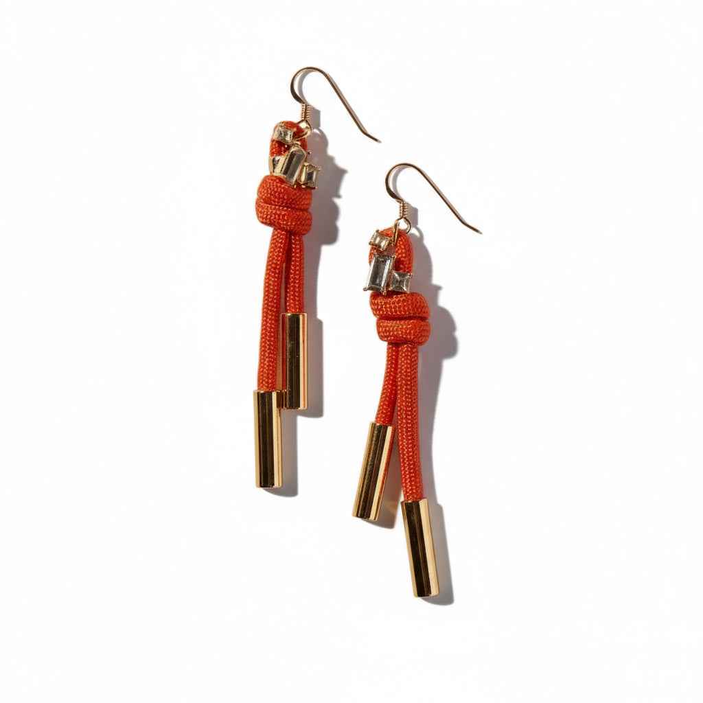Denver Cord and Crystal Earring, Orange Luxe