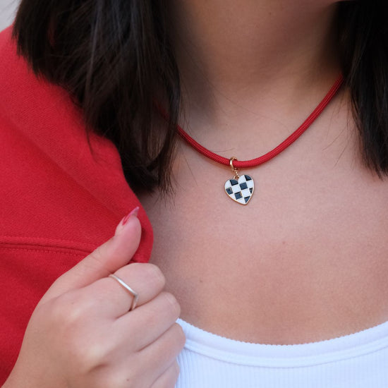 Black & White Checkered Heart Charm